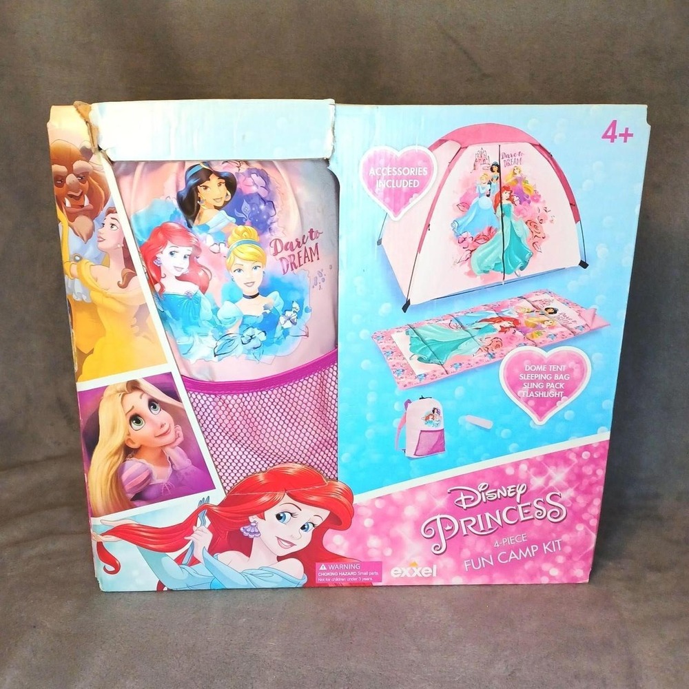 Disney Princess Camp Set Pink 4 Piece Sleeping Bag Dome Tent Play Indoor Pretend